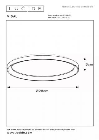 Lucide VIDAL LED Deckenleuchte Ø28cm 20W 2700K Messing dimmbar