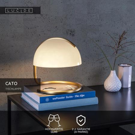 Lucide CATO Tischlampe Ø23,5cm E27 Weiß Retro Glas Metall