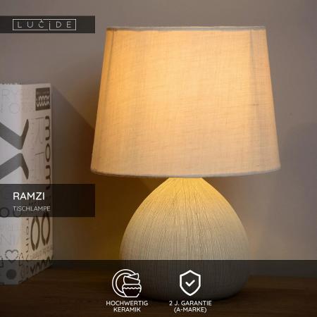 Lucide RAMZI Tischleuchte Ø18cm 1xE14 Beige Keramik Japandi