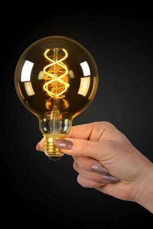Lucide G95 LED Glühfadenlampe Ø9,5cm E27 4,9W 2200K Amber dimmbar
