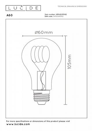Lucide A60 LED Glühfadenlampe Ø6cm E27 4,9W 2200K Amber dimmbar