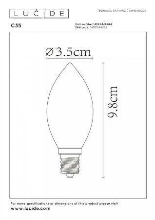 Lucide LED FILAMENT C35 E14 3W 2200K DIMMBAR