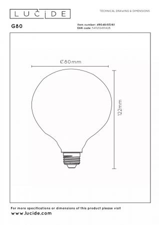 Lucide G80 E27 LED Filament 4,9W 2700K 500 lm Opal dimmbar – moderne Globus-Glühfadenlampe