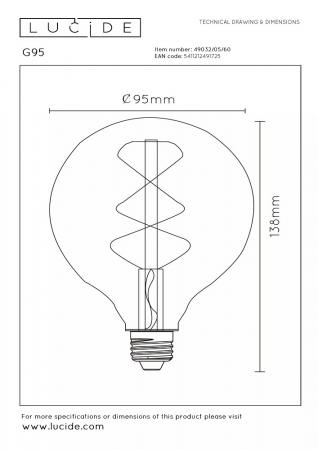 Lucide G95 LED Filamentlampe E27 4,9W 2700K Transparent