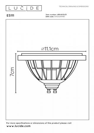 Lucide ES111 LED GU10 12W 2200–3000K Dim to Warm Weiß 820lm