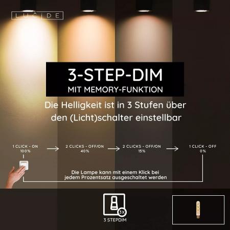 Lucide T32 E27 LED Filament 4,9W 2200K 410 lm 3-StepDim Amber mit Memory – kompakte Vintage-Glühfadenlampe