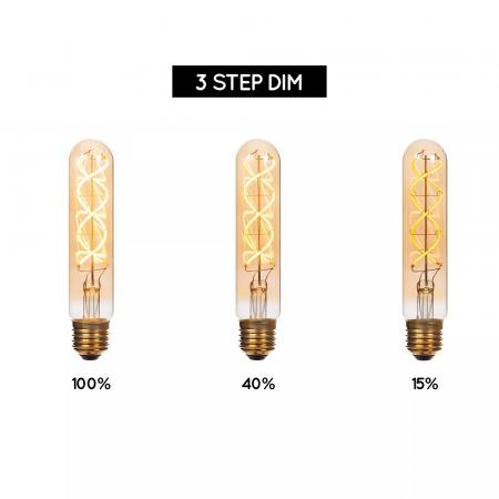 Lucide T32 E27 LED Filament 4,9W 2200K 410 lm 3-StepDim Amber mit Memory – kompakte Vintage-Glühfadenlampe