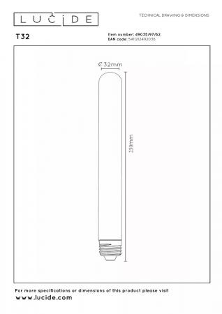 Lucide T32 E27 LED Filament 4,9W 2200K 450 lm 3-StepDim Amber mit Memory – dekorative Vintage-Glühfadenlampe