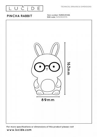 Lucide PINCHA RABBIT – Wiederaufladbare Nachtlampe Kinderzimmer
