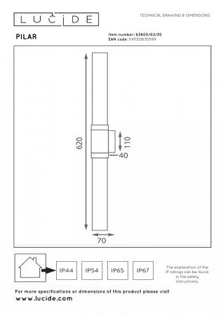 Lucide PILAR Wandleuchte Innen/Außen Schwarz E27 2x IP54 Glas Essential