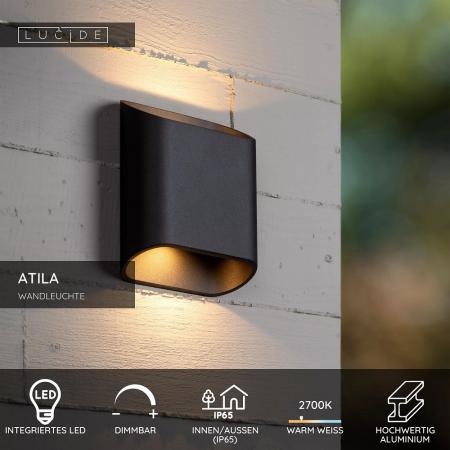 Lucide ATILA LED Wandleuchte IP65 Schwarz – 2x5W 2700K Up & Down