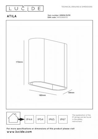 Lucide ATILA - Wandleuchte Innen/Außen - LED Dim. - 2x5W 2700K - IP54 - Schwarz