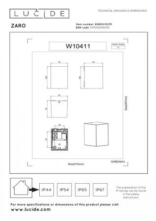 Lucide ZARO - Wandstrahler / Wandleuchte Innen/Außen - 1xGU10 - IP44 - Weiß