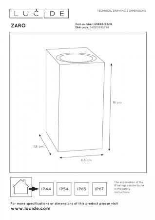 Lucide ZARO – Wandstrahler / Wandleuchte Innen & Außen – 2x GU10 – IP65 – Weiß
