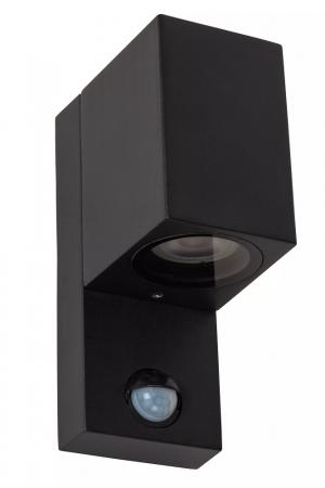 Lucide ZARO Wandstrahler Innen/Außen 1xGU10 IP65 Schwarz mit Bewegungs- und Tag/Nacht-Sensor