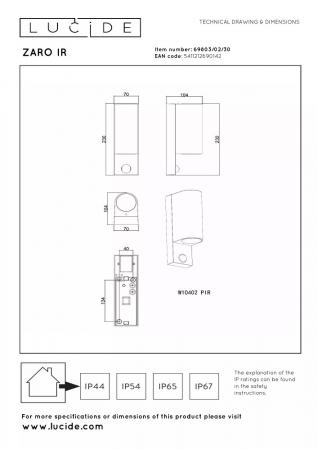 Lucide ZARO – Wandstrahler / Wandleuchte Innen & Außen – 2x GU10 – IP65 – Bewegung & Tag/Nacht-Sensor (abschaltbar) – Schwarz