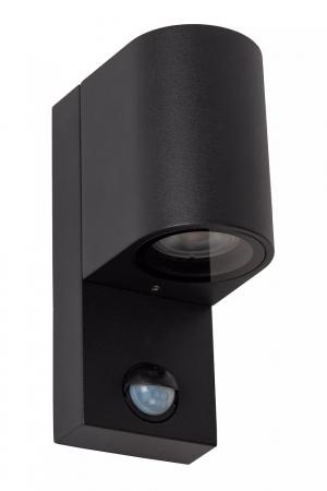 Lucide ZARO Wandstrahler IP65 Schwarz – 1x GU10 Außenwandleuchte mit Sensor