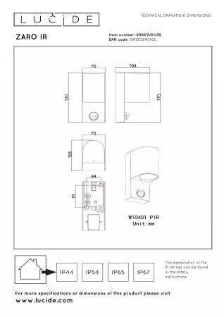 Lucide ZARO Wandstrahler IP65 Schwarz – 1x GU10 Außenwandleuchte mit Sensor