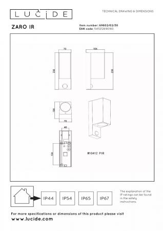Lucide ZARO – Wandstrahler / Wandleuchte Innen & Außen – 2x GU10 – IP65 – Bewegung & Tag/Nacht-Sensor (abschaltbar) – Schwarz