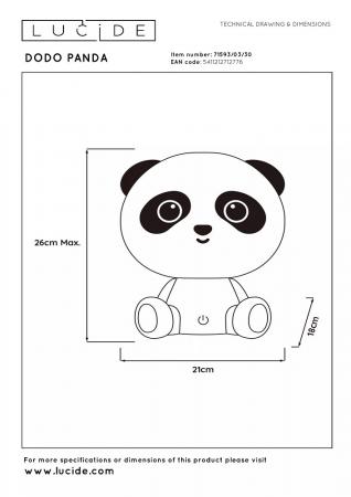 Lucide DODO PANDA – Nachtlampe Kinderzimmer