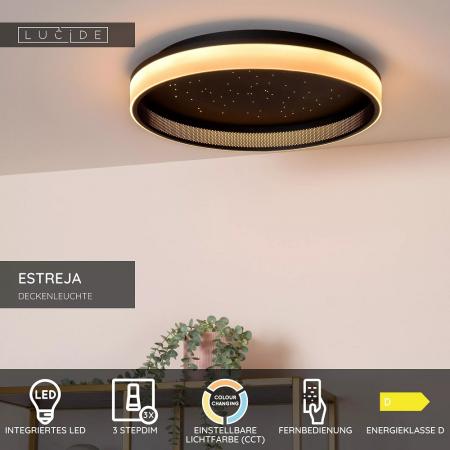 Lucide ESTREJA LED Deckenleuchte Ø40cm 40W CCT 2500–3000K Schwarz Fernbedienung