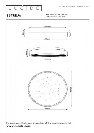 Lucide ESTREJA LED Deckenleuchte Ø40cm 40W CCT 2500–3000K Schwarz Fernbedienung
