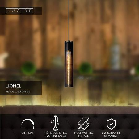 Lucide LIONEL Pendelleuchte 1xE27 Schwarz Metall modern dimmbar höhenverstellbar