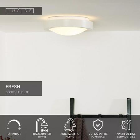 Lucide FRESH LED Deckenleuchte Badezimmer Ø27 cm E27 IP44 Weiß Acryl