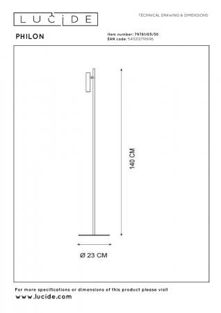 Lucide PHILON Stehlampe mit Leselampe LED Ø23cm 4,5W 3000K Schwarz dimmbar Touch