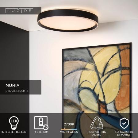 Lucide NURIA LED Deckenleuchte Ø50 cm 3-StepDim Schwarz