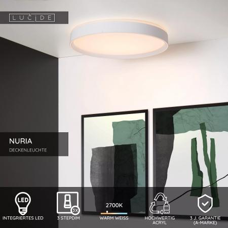 Lucide NURIA LED Deckenleuchte Ø50 cm 3-StepDim Weiß