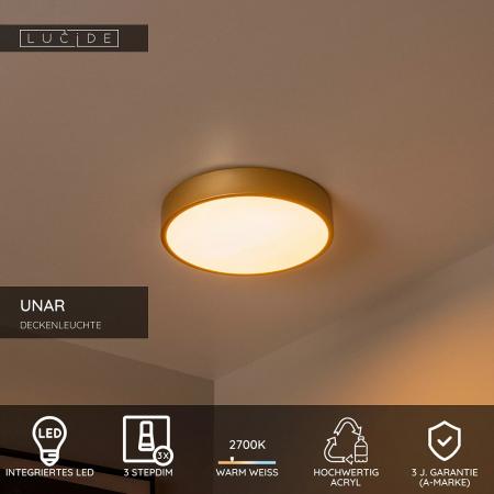 Lucide UNAR LED Deckenleuchte Ø30cm 3-StepDim 2700K Messing modern