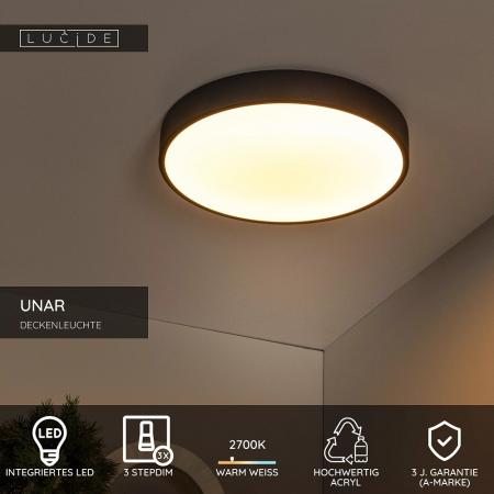 Lucide UNAR - LED Deckenleuchte Ø 39,5 cm 3-StepDim 2700K Schwarz