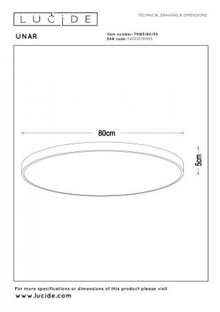 Lucide UNAR Deckenleuchte Ø80 cm LED 80W 2700K Schwarz – 3-StepDim moderne LED Deckenlampe