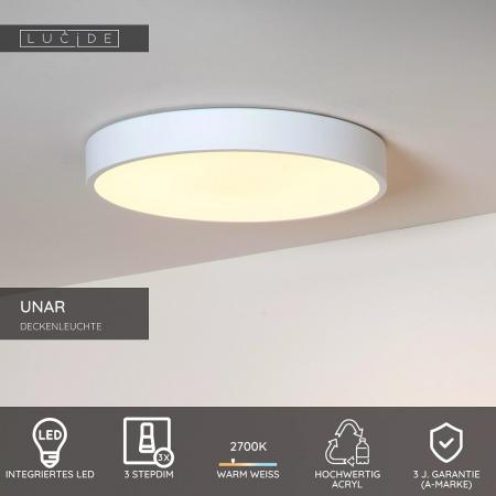 Lucide UNAR - LED Deckenleuchte Ø 39,5 cm 3-StepDim 2700K Weiß