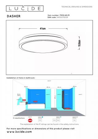 Lucide DASHER - Deckenleuchte Badezimmer - Ø 41 cm - LED - 1x24W 2700K - IP44 - Bewegungssensor - Weiß