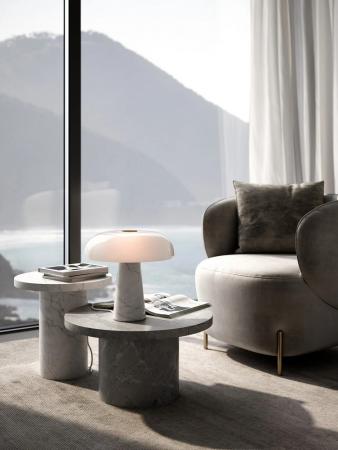 DFTP Glossy Tischleuchte Marmor in Opal weiss