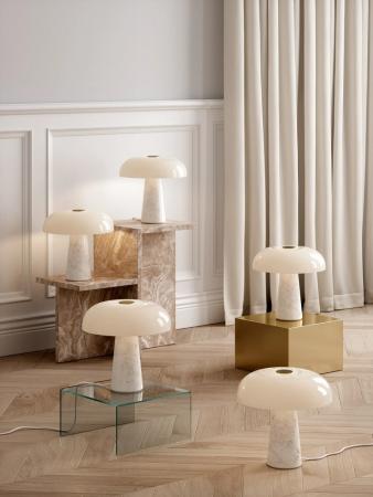 DFTP Glossy Tischleuchte Marmor in Opal weiss