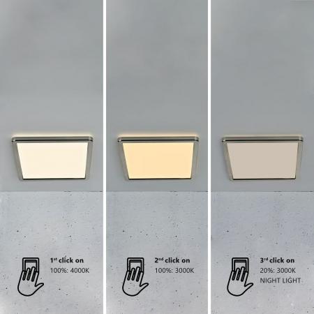 Eckige Flache LED-Deckenleuchte schaltbar nickel
