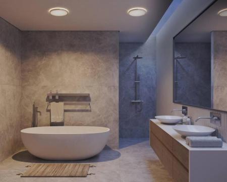 Runde flache Deckenleuchte für innen und aussen spritzwassergeschützt 42cm Chrom IP54 von NL