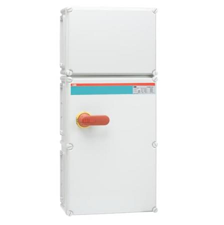 ABB OT400DFCC3A Sicherheitsschalter im Kunststoffgehäuse 3-polig 220 kW 400 V mit rot-gelbem Grif, IP65 Einführung oben und unten