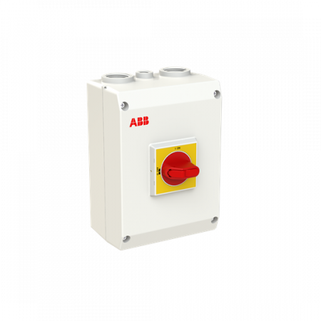 ABB OTP36A4M Sicherheitsschalter im Kunststoffgehäuse 4-polig 22 kW 400 V mit rot-gelbem Grif, IP65 Einführung oben und unten