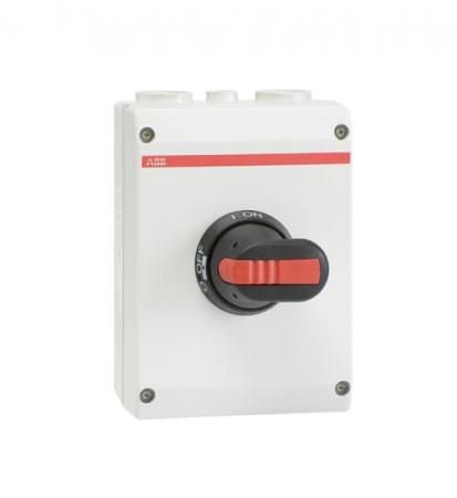 ABB OTP36T6M Sicherheitsschalter im Kunststoffgehäuse 6-polig 22 kW 400 V mit schwarzem Griff, IP65 Einführung oben und unten