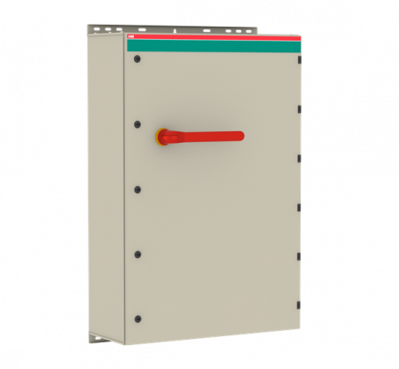 ABB OT1000BAUR3AZ Sicherheitsschalter im Stahlblechgehäuse 3-polig 560 kW 400 V mit rot-gelbem Griff, IP65 Einführung unten