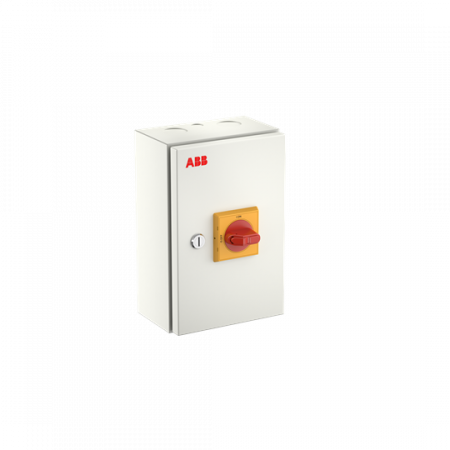 ABB OT16ETMM6AE EMV-Sicherheitsschalter im Stahlblechgehäuse 6-polig 7,5 kW 400 V mit rot-gelbem Grif, IP65 Einführung oben und unten
