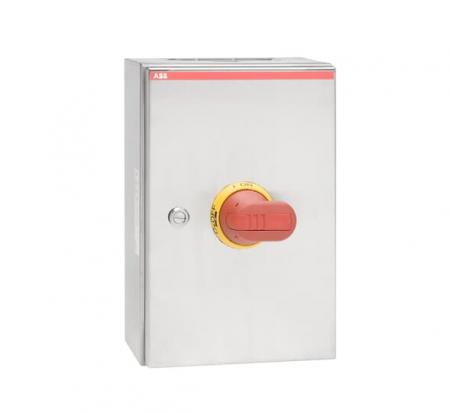 ABB OTR25A6B Sicherheitsschalter im Edelstahlgehäuse 6-polig 15 kW 400 V mit rot-gelbem Griff IP65 Einführung oben und unten