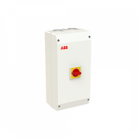ABB OTP75A4M Sicherheitsschalter im Kunststoffgehäuse 4-polig 37 kW 400 V mit rot-gelbem Grif, IP65 Einführung oben und unten