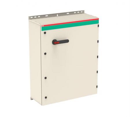 ABB OT800EAUC3TZ Sicherheitsschalter im Stahlblechgehäuse 3-polig 400 kW 400 V mit schwarzem Griff, IP65 Einführung unten