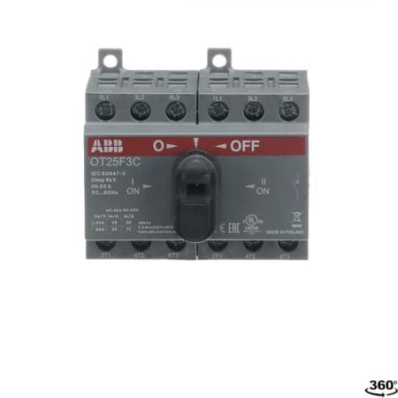 ABB OT25F3C Lastumschalter 3-polig 25 A, mit schwarzem Knebelgriff I-0-II