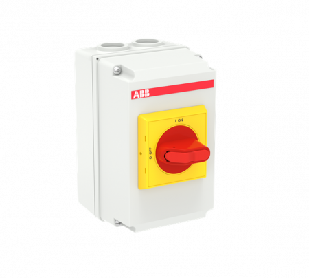 ABB OTDCP25SA22MD DC-Lasttrennschalter 4-polig 25 A, mit rot gelbem Selektorgriff 2x1000/2x660 V DC Kunstoffgehäuse IP65